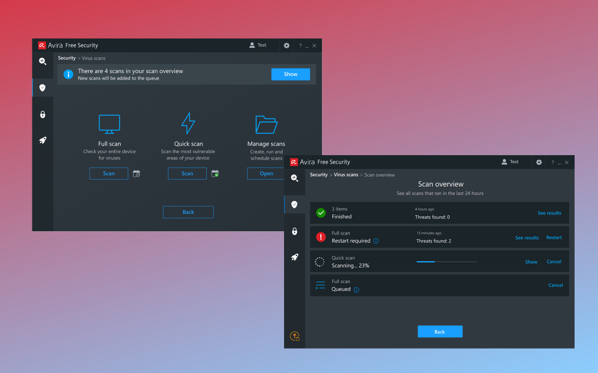 Avira UI designs created from user research findings