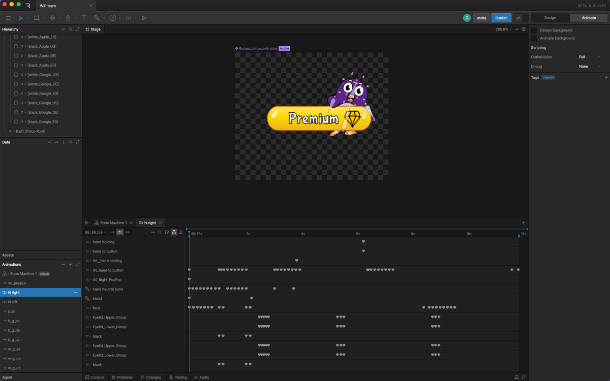 PucPuc Rive animation process for the mascot
