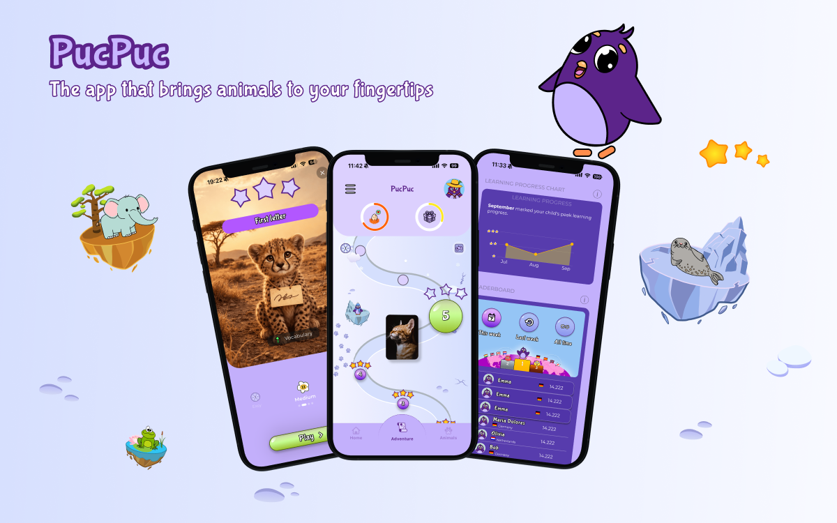 PucPuc mobile app UI screen designs