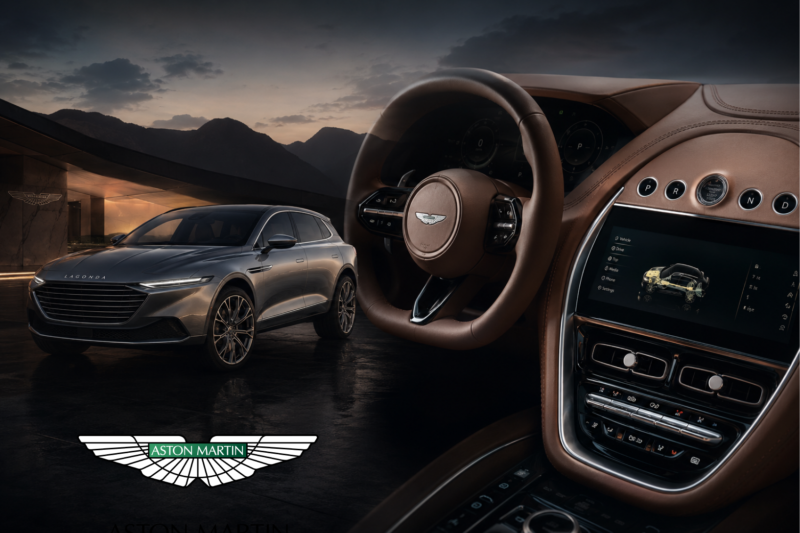 Aston Martin infotainment interface in a car interior