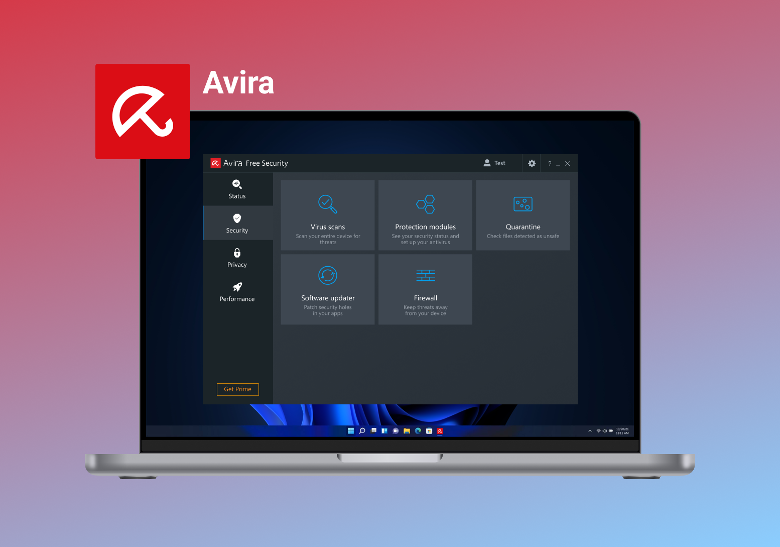 Avira desktop security app interface on a laptop